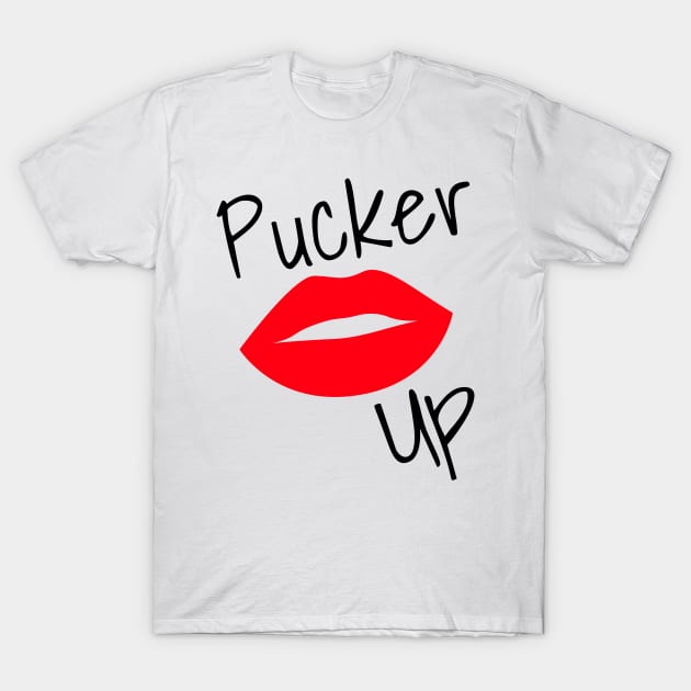 Pucker Up. Kiss Me. Hot Lips. Funny Fashion and Makeup Quote. Black and Red T-Shirt by That Cheeky Tee